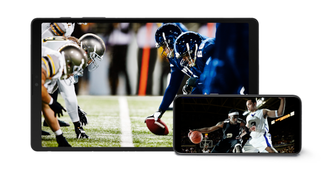 Football and basketball being streamed on multiple devices.