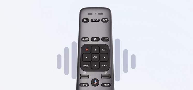 DIRECTV remote featuring voice control microphone icon.